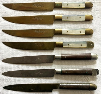 7 Antike alte Obstmesser Messer 4 x Perlmuttgriff Uchatiusbronce 2 x Rein-Nickel - Bild 1 von 4