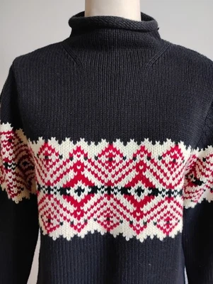 Hasting & Smith Cotton Blend Roll Neck Sweater Black Southwestern Size Petite S - Image 1 of 4