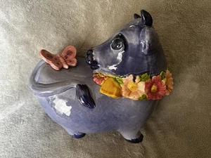 Poppytrail Pottery Purple Cow Butterfly Daisy Cookie Jar MCM Mid Century Metlox - Imagen 1 de 10