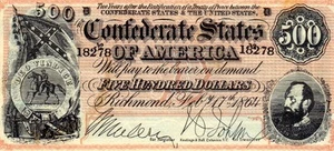 Konföderierte Staaten von Amerika 1864 Fünfhundert Dollar Schein REPRODUKTION - Bild 1 von 3