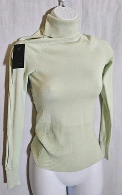 Guess Long Sleeve Mint Green Turtleneck Fitted Sweater Knit Cold Shoulder XS NWT - Image 1 of 4