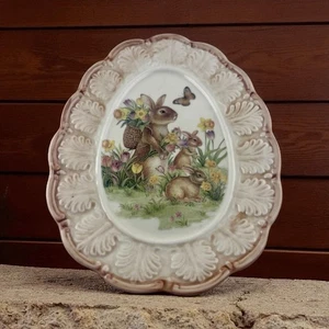 Cracker Barrel "Easter Traditions " Oval Easter Bunny Plate Floral Egg Shape - Picture 1 of 6