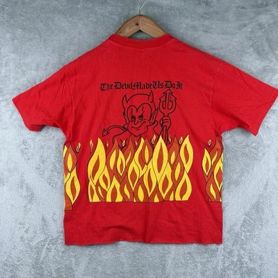 Vintage 1980s The Devil Made Me Do It T-Shirt Mens XL Wraparound Flames Graphic - Image 1 of 4