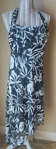 Bisou Bisou Blanco y Negro Halter Cuello Asmétrico Midi Fluido, Vestido Talla 14 - Imagen 1 de 3