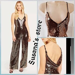 NWT Bebe GOLD Sequin Scuba V-neck/Cowl Jumpsuit SIZE XS Sleek and sexy Look!!