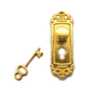 Miniature Round Gold Door Lock Key Dollhouse Doorknob DIY Accessories K008 - Image 1 of 3