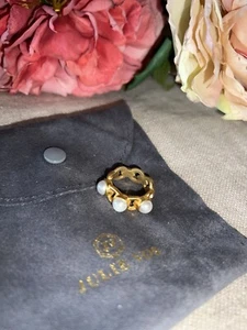 Julie Vos 3 Pearl Ring 24k Gold Plate Sz 7 Beautiful - Picture 1 of 9