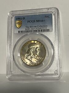 MS66+ 1961-D Franklin Half Dollar PCGS MS66+ Lightly Tone RARE IN 67 Valued $900