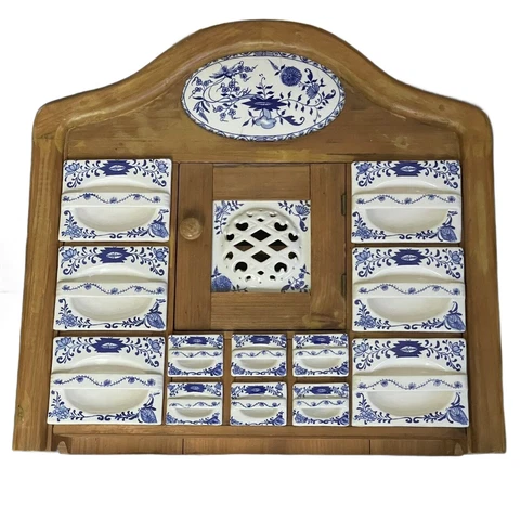 Delft Blue Spice Cupboard Wooden Wall Shelf French Kitchen Apothecary Cabinet Cover