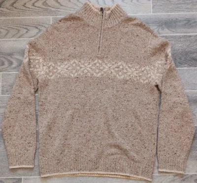 Suéter Vintage Express Para Hombre Mediano Beige Mezcla Lana Moteada 1/4 Cremallera Y2K Foto 1 de 4