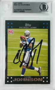 CALVIN JOHNSON SIGNED 2007 TOPPS ROOKIE RC CARD AUTOGRAPH DETROIT LIONS BAS 06 - Picture 1 of 2