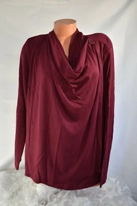 FADED GLORY (XXL) Wrap BURGUNDY One Button Cowl Neck SOFT Stretch Knit Top - Picture 1 of 6