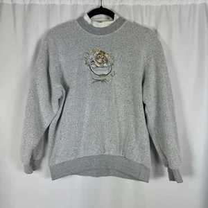Vtg Bonworth Grey Terry Knit Sweatshirt Embroidered Cat in Pail Cottagecore XSP - Picture 1 of 9