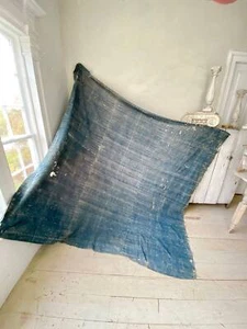 Manta antigua histórica usada en el tiempo de 1700' encantadora pequeña lino azul índigo - Imagen 1 de 10