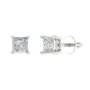 0.50ct Princess Cut Solitaire Stud anniversary Earrings 14k White solid Gold - Picture 1 of 11