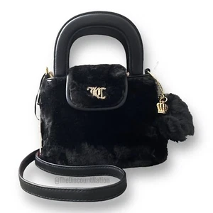 Borsa a tracolla Juicy Couture pelliccia nera Live Laugh Juicy nuova con etichetta - Foto 1 di 9