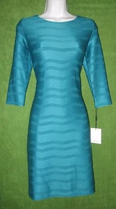 Calvin Klein Lagoon Blue Pintuck Pleat Texture Stripe Work Social Dress 4 $129 - Picture 1 of 7