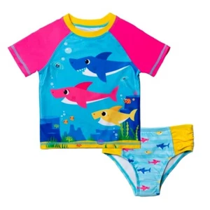 Baby Shark Swimsuit Tankini Swim Rash Guard Shirt Bikini Toddler Girls 2T 3T 4T - Picture 1 of 3