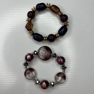Lote H6 Pulseras Retro Cuentas Elásticas Cristales Vidrio Resina Lucita Ámbar Púrpura - Imagen 1 de 8
