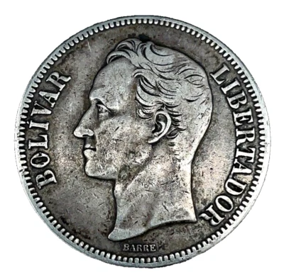 1936 VENEZUELA 5 BOLÍVARES (25 GRAM) .900 Silver Crown Size Coin #28 Y#24.2 - Image 1 of 4