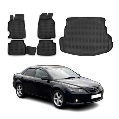 Custom Floor Mats & Cargo Liners for Mazda 6 2003-2008 Black 5 Pcs - Image 1 of 4