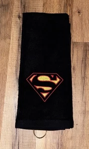 Toalla de golf SuperMan bordada 16x26 negra - Imagen 1 de 2