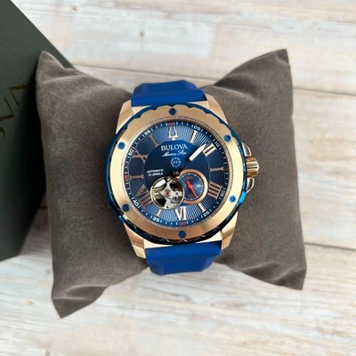 Bulova 98A227 Marine Star Blue Gold Dial Rubber Strap Men's Automatic Watch 45MM - Image 1 of 4
