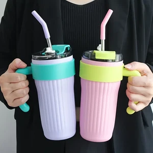 30oz/860ml Sip-on+Straw Double Wall Leakproof Hot/Cold Drink Handle Tumbler Mug - Picture 1 of 25