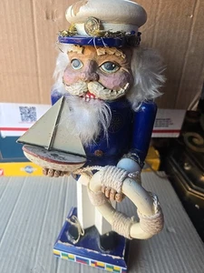 Wooden Sailor Nutcracker Nautical Holding Ship And Lifesaver - Picture 1 of 10
