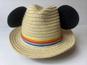 NWOT Hanna Andersson Mickey Mouse STRAW FEDORA HAT WITH EARS Unisex Size Small - Picture 1 of 10