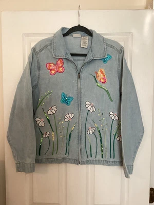 Chaqueta vaquera vintage talla mediana bordada flores cachemira mariposa boho Foto 1 de 4