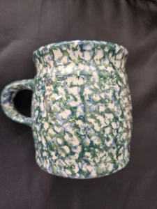 The Workshops of Gerald R Henn Green Spongeware Farmhouse Mug Roseville Ohio C61 - Picture 1 of 2