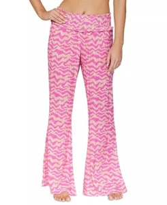 Pink Zebra Print Flare Pants Sz.M Smocked High Waist Lounge Beach Cover Up NWT - Picture 1 of 8