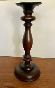 Large 16.5" Pottery Barn Turned Wood Pillar or Taper Candle Holder Mahogany 