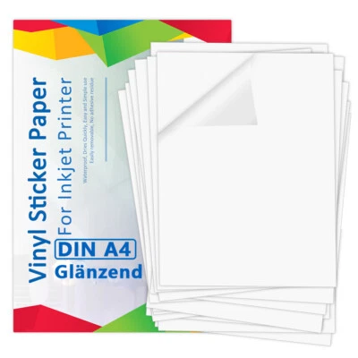 Folie 10x DIN A4 Selbstklebend Vinylfolie Papier Inkjet-Drucker, Glänzend weiß - Bild 1 von 2