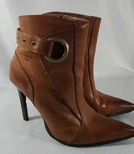 Harley Davidson Brown Leather Zip Ankle Pointy Boots Women’s Size 7.5 - Picture 1 of 12