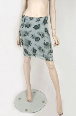 Malizia by La Perla stretch skirt, large roses, houndstooth print AU 12 Green Foto 1 de 2