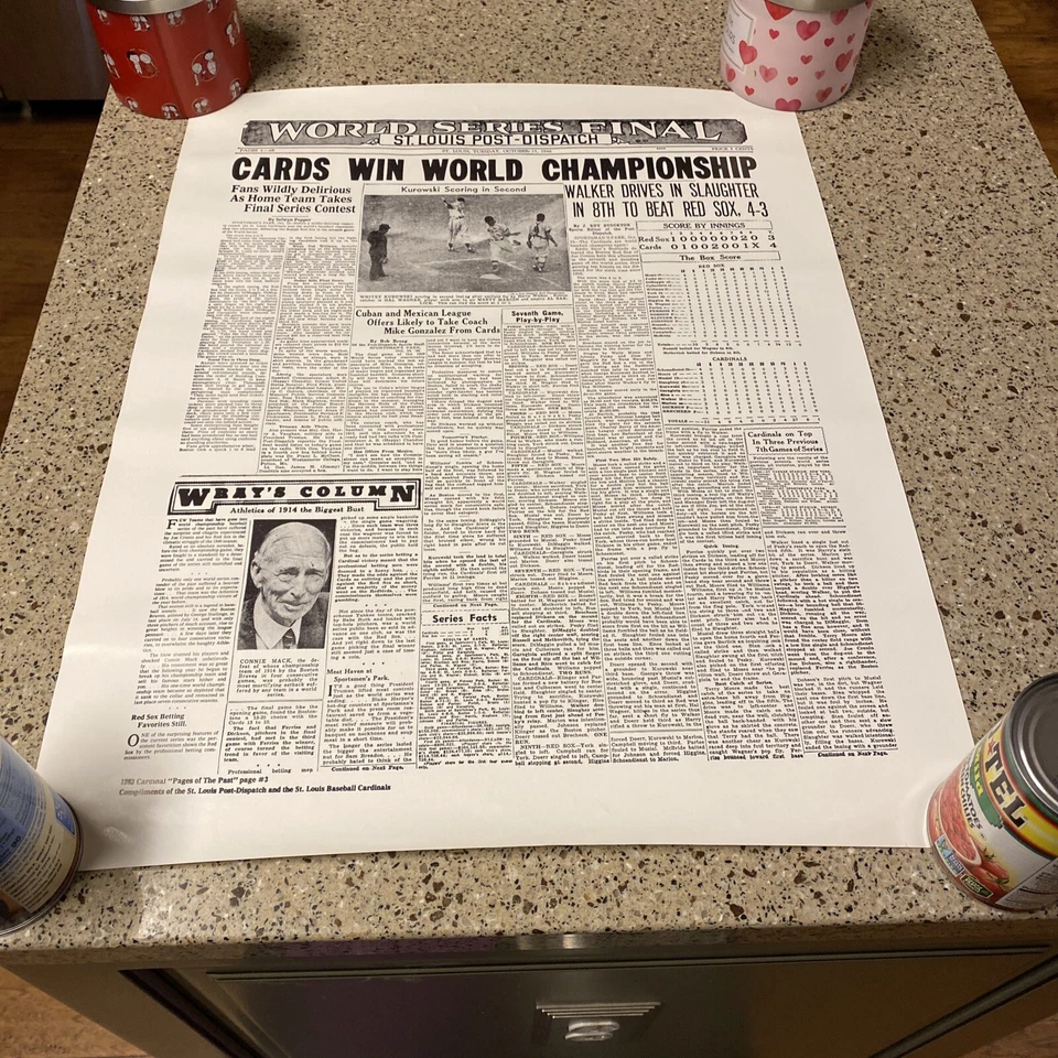 St. Louis Post Dispatch 1946 World Champs St. Louis Cardinals Poster 22.5"x17.5" - Image 1 of 4