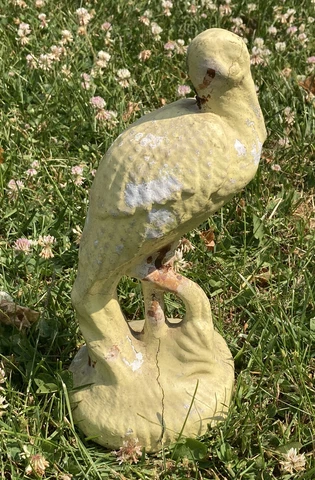 Antique Yard Decoration Stork Egret Pelican Bird Cement Yellow Distressed 11” Cover