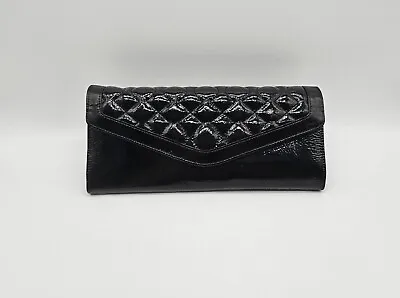 Hobo International Black Quilted Patent Leather Clutch Trifold Wallet Wristlet • 36.99€