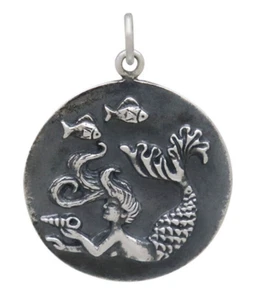 Mermaid Coin Necklace - 925 Sterling Silver #6281 - Picture 1 of 10