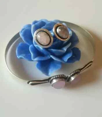 BRACCIALE E ORECCHINI QUARZO ROSA NATURALE E ARGENTO 925, REGALO GIOIELLI ETNICI - Immagine 1 di 4