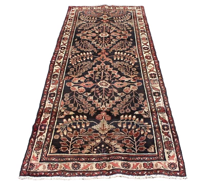 Alfombra Oriental Leaves Vintage Afgana 3' 3" x 8' 3" Negra Hecha a Mano Foto 1 de 4