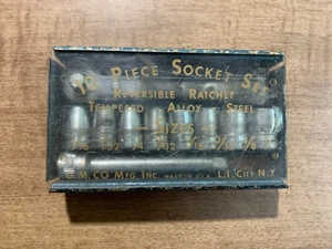 Vintage G. M. Co MFG INC 10-teiliges Steckschlüsselsatz Originalkarton 3/16-7/16 Zoll komplett - Bild 1 von 5