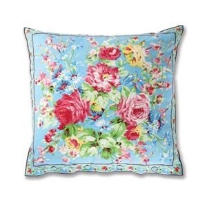 Funda de cojín April Cornell Cottage Rose 20 x 20 azul cielo rosa verde amarillo - Imagen 1 de 3