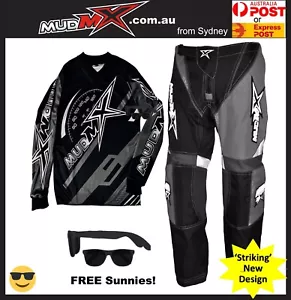 2025 Black/Grey MX MOTOCROSS/BMX (Pants+Jersey) Kids Youth Junior Dirt Bike ATV - Picture 1 of 8
