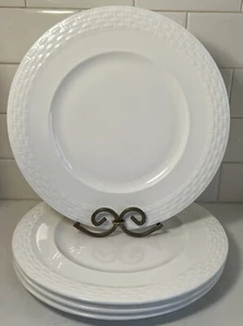 Mikasa Bone China Ortley Set Of (4) 11”Dinner Plates White Basket Weave Pattern - Picture 1 of 16