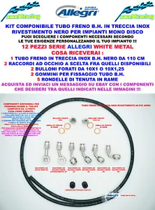 KIT COMPONIBILE TUBO FRENO IN TRECCIA INOX MOTO RACING ALLEGRI BREMBO 110 cm - Foto 1 di 14