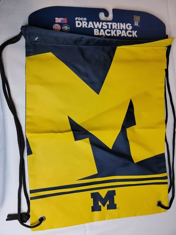 Michigan Wolverines NCAA Drawstring Bag Backpack Cinch Sack Yellow Navy Blue Cover