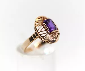 Vintage Women's Ring 585 – 14Kt Rose Gold Alexandrite Gemstone Emerald Size 54 - Picture 1 of 13